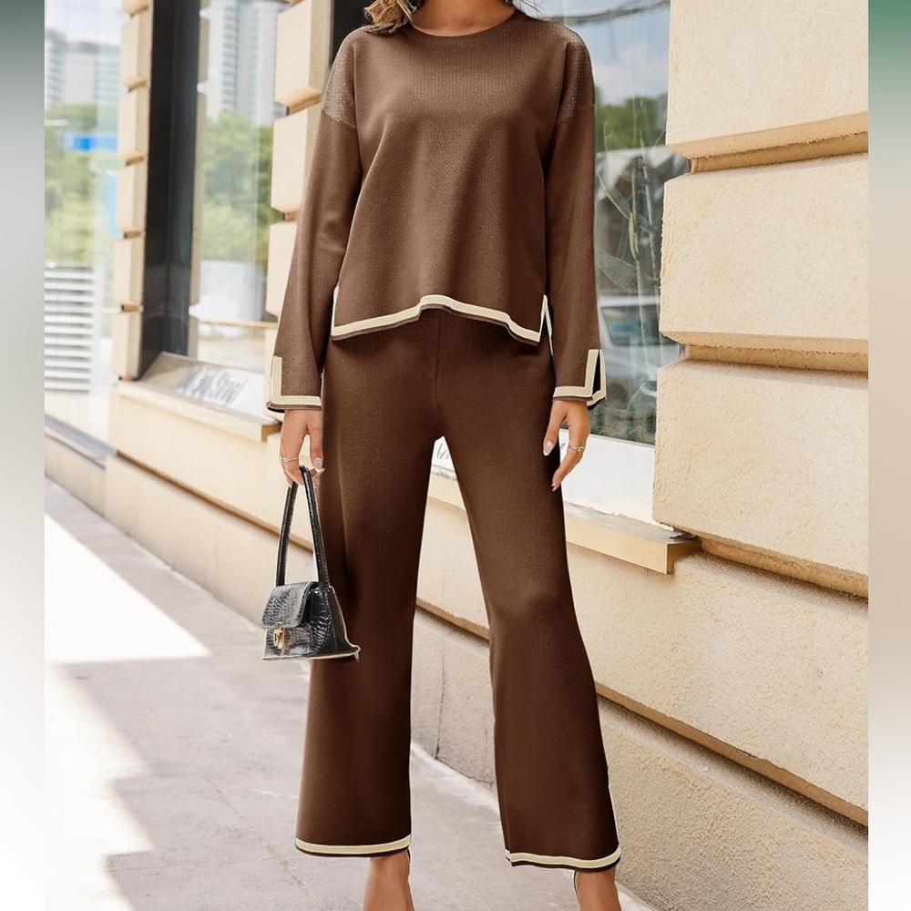Tanming Women's 2 Piece Knit Lounge Set in Brown